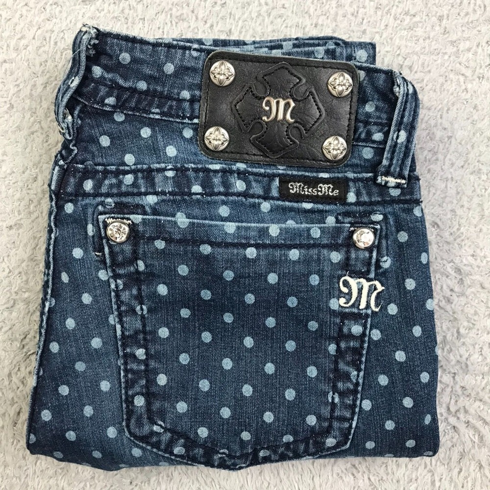 Miss Me Jeans Womens 29 (30x30) Polka Dot Dark Wash Low Skinny Stretch‎ Denim